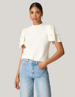 Ajour Ruffle Top Gebroken Wit