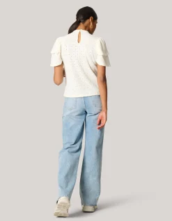 Ajour Ruffle Top Gebroken Wit