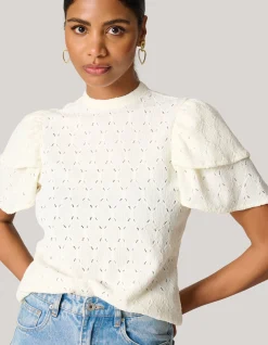 Ajour Ruffle Top Gebroken Wit