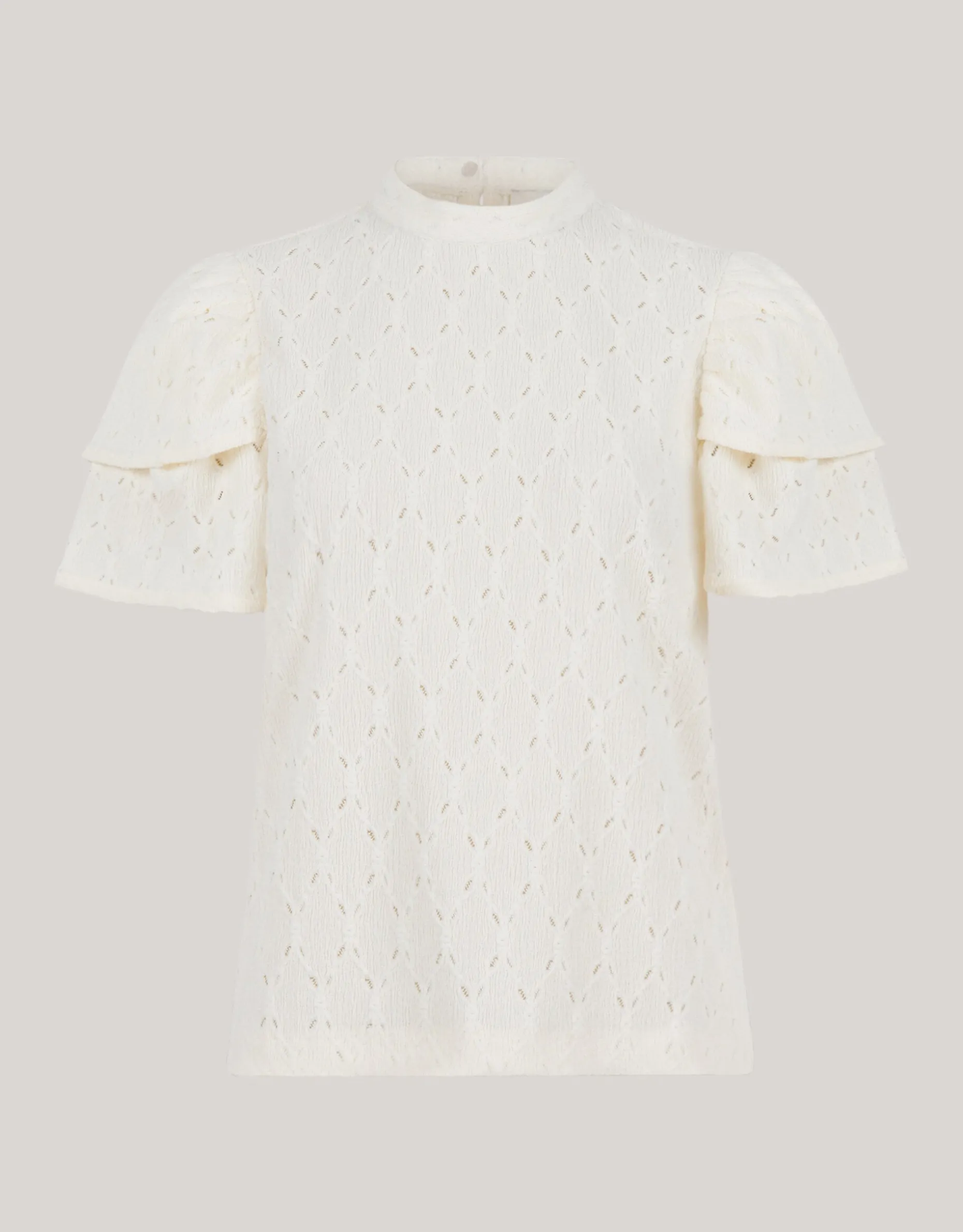 Ajour Ruffle Top Gebroken Wit