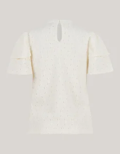 Ajour Ruffle Top Gebroken Wit