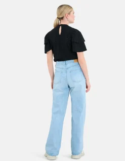 Ajour Ruffle Top Zwart