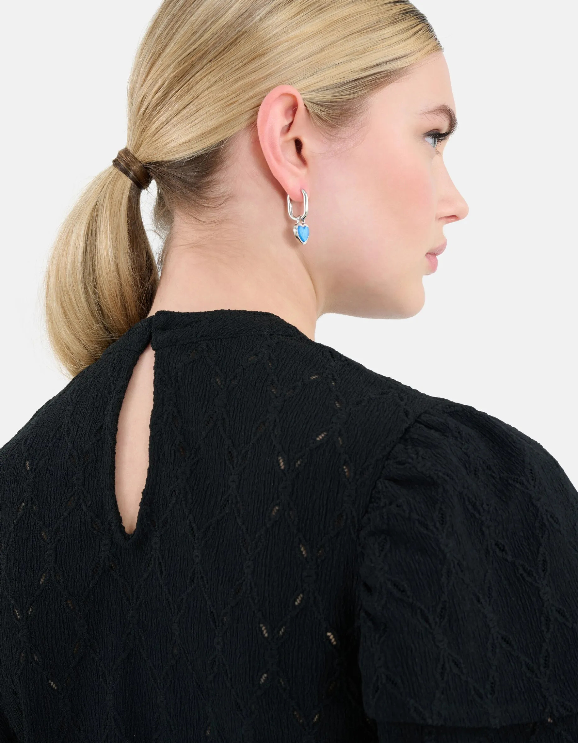 Ajour Ruffle Top Zwart