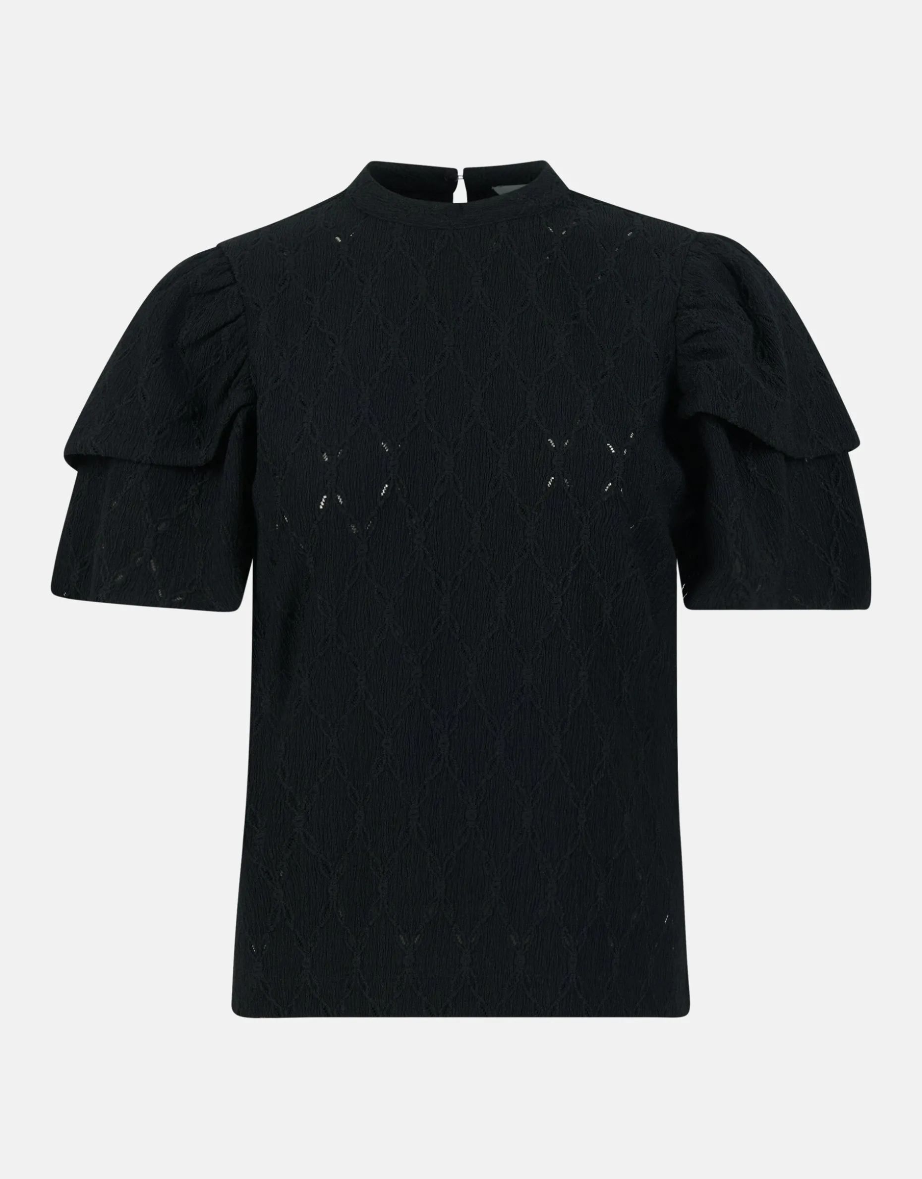 Ajour Ruffle Top Zwart