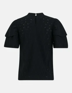 Ajour Ruffle Top Zwart
