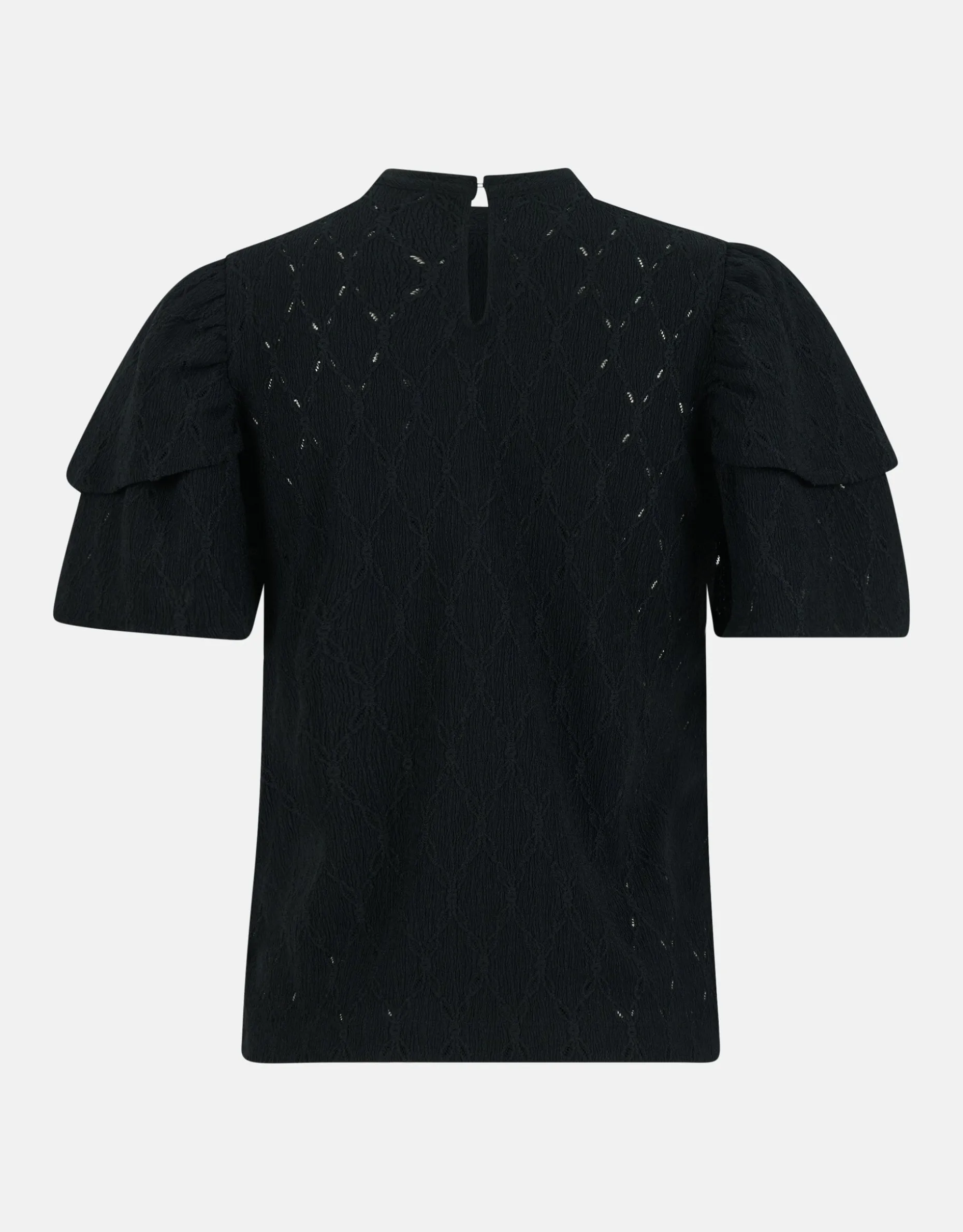 Ajour Ruffle Top Zwart