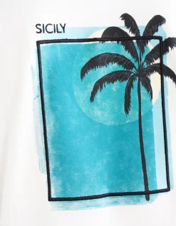 Artwork Embroidery T-shirt Gebroken Wit