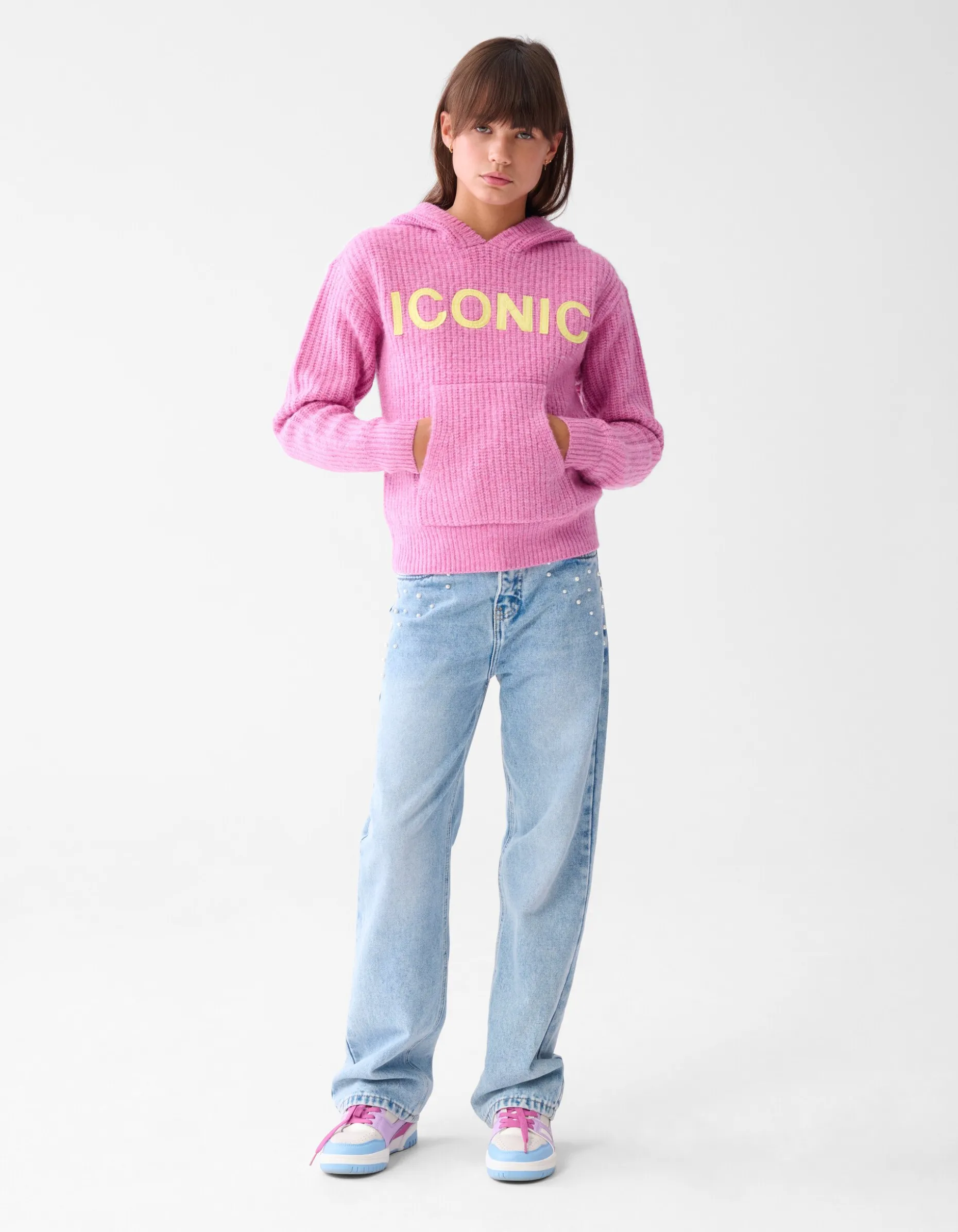 Artwork Gebreide Hoodie Roze