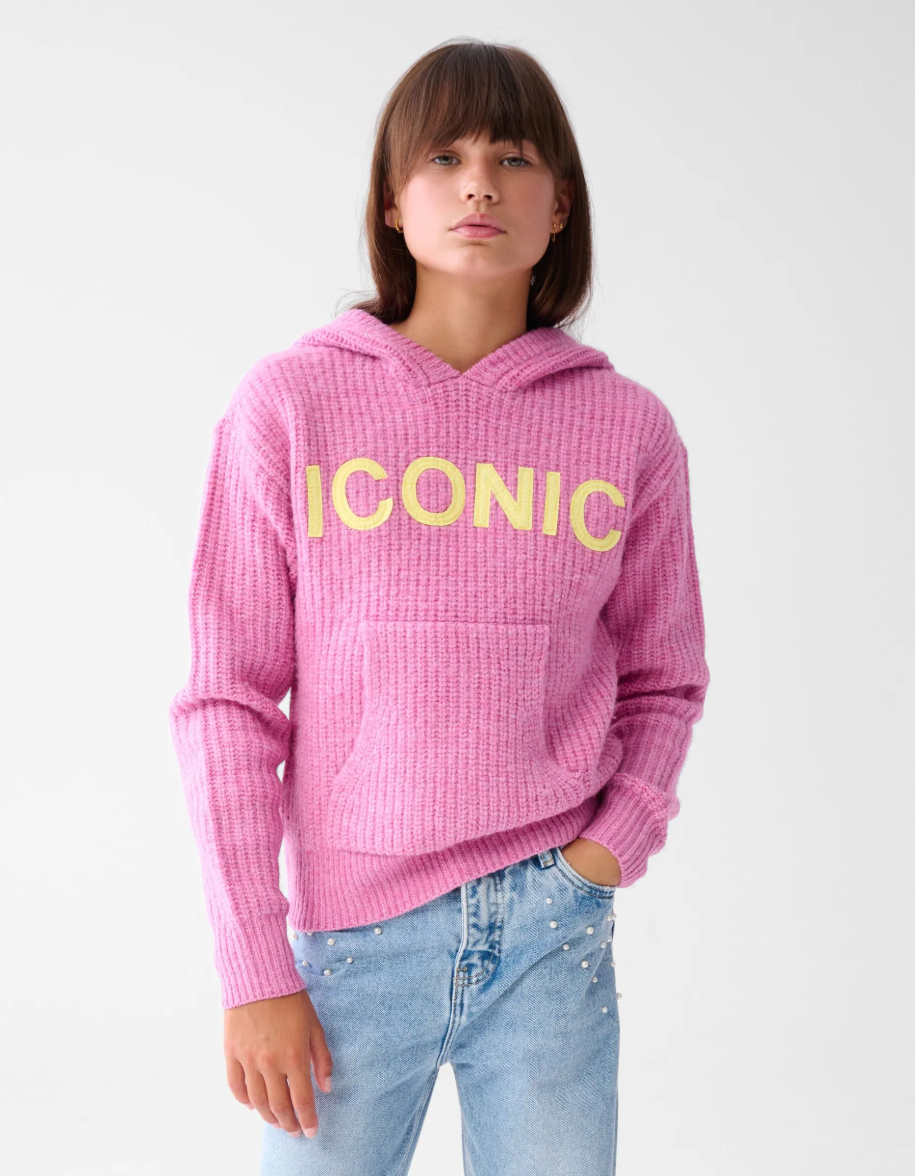 Artwork Gebreide Hoodie Roze