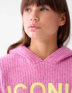 Artwork Gebreide Hoodie Roze