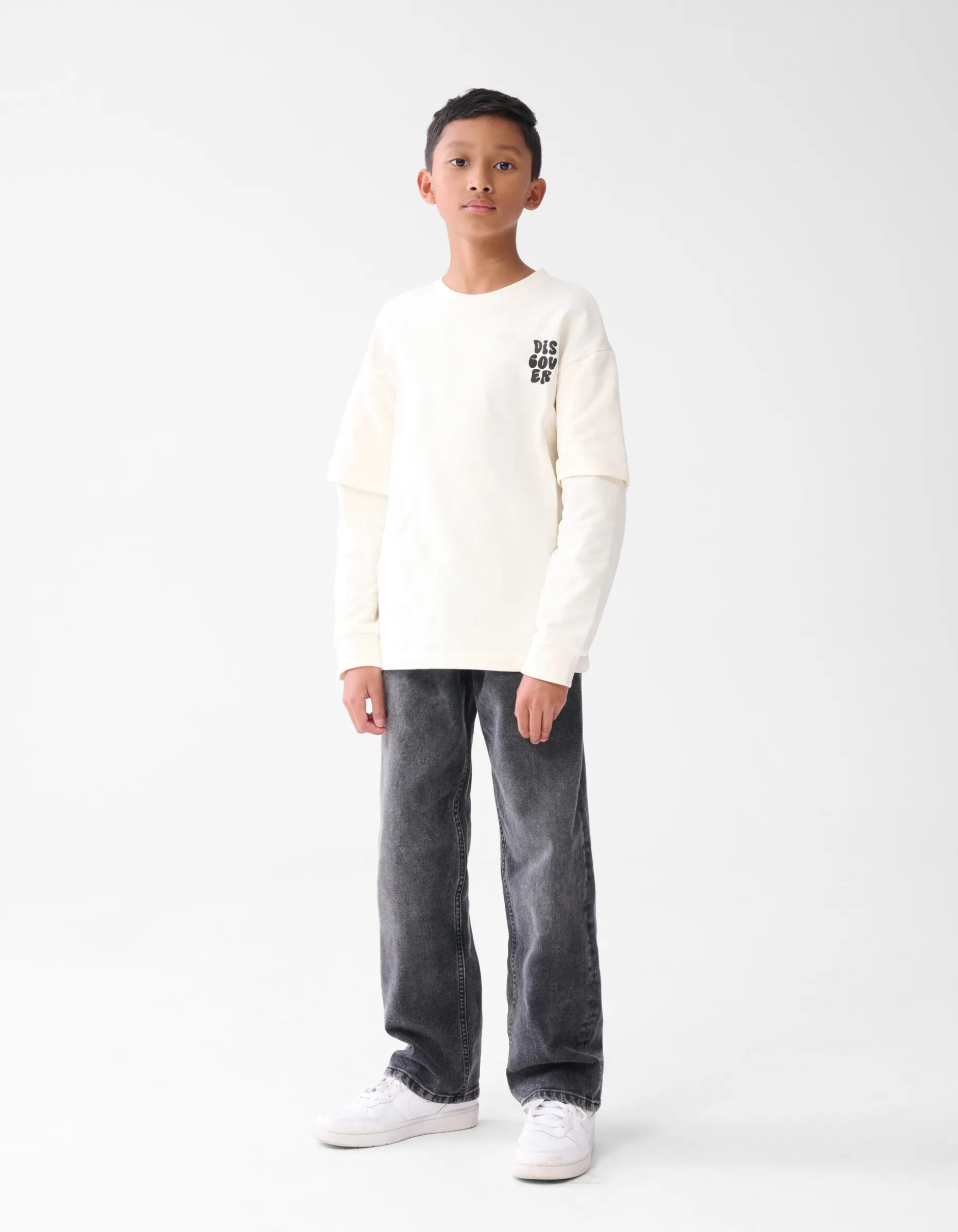 Artwork Longsleeve T-shirt Gebroken Wit