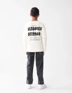 Artwork Longsleeve T-shirt Gebroken Wit