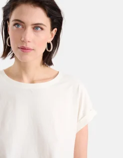 Basis Turn Up Sleeve T-shirt Gebroken Wit