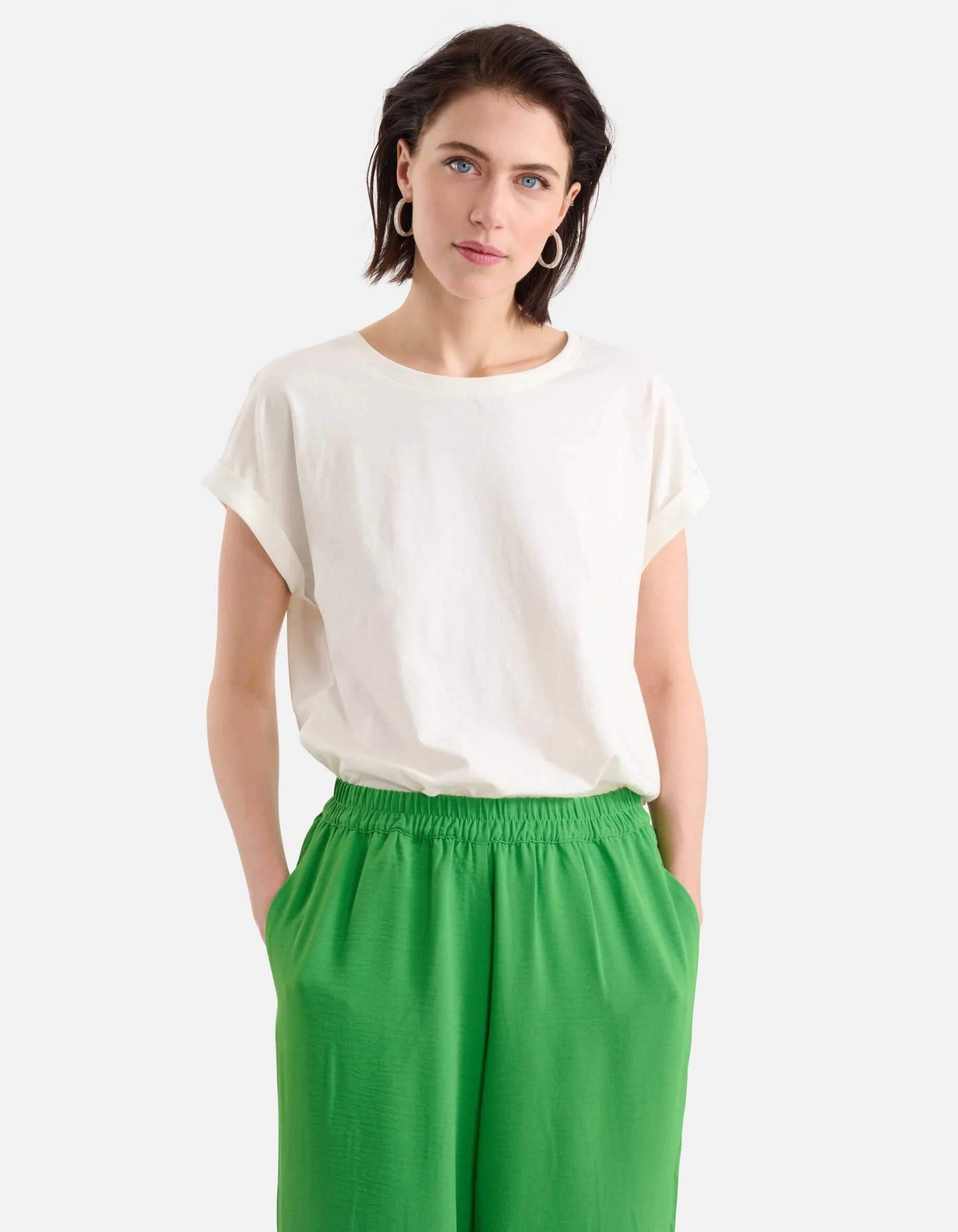 Basis Turn Up Sleeve T-shirt Gebroken Wit