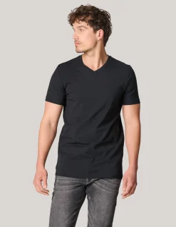 Basis V-hals T-shirt Zwart