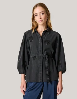 Beaded Flower Blouse Donkergrijs