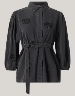 Beaded Flower Blouse Donkergrijs