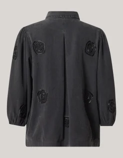 Beaded Flower Blouse Donkergrijs