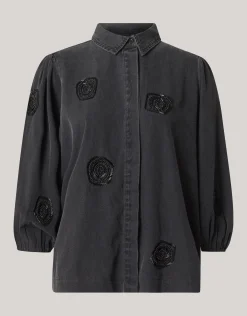 Beaded Flower Blouse Donkergrijs