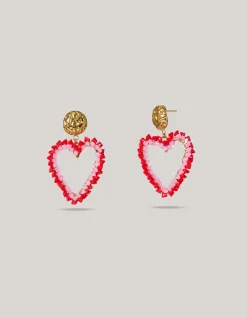 Beaded Heart Oorbellen Rood