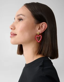 Beaded Heart Oorbellen Rood