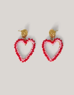 Beaded Heart Oorbellen Rood