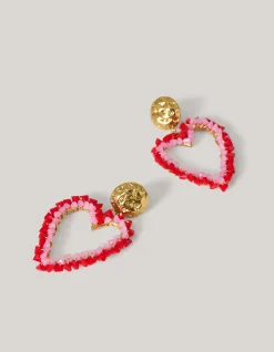 Beaded Heart Oorbellen Rood