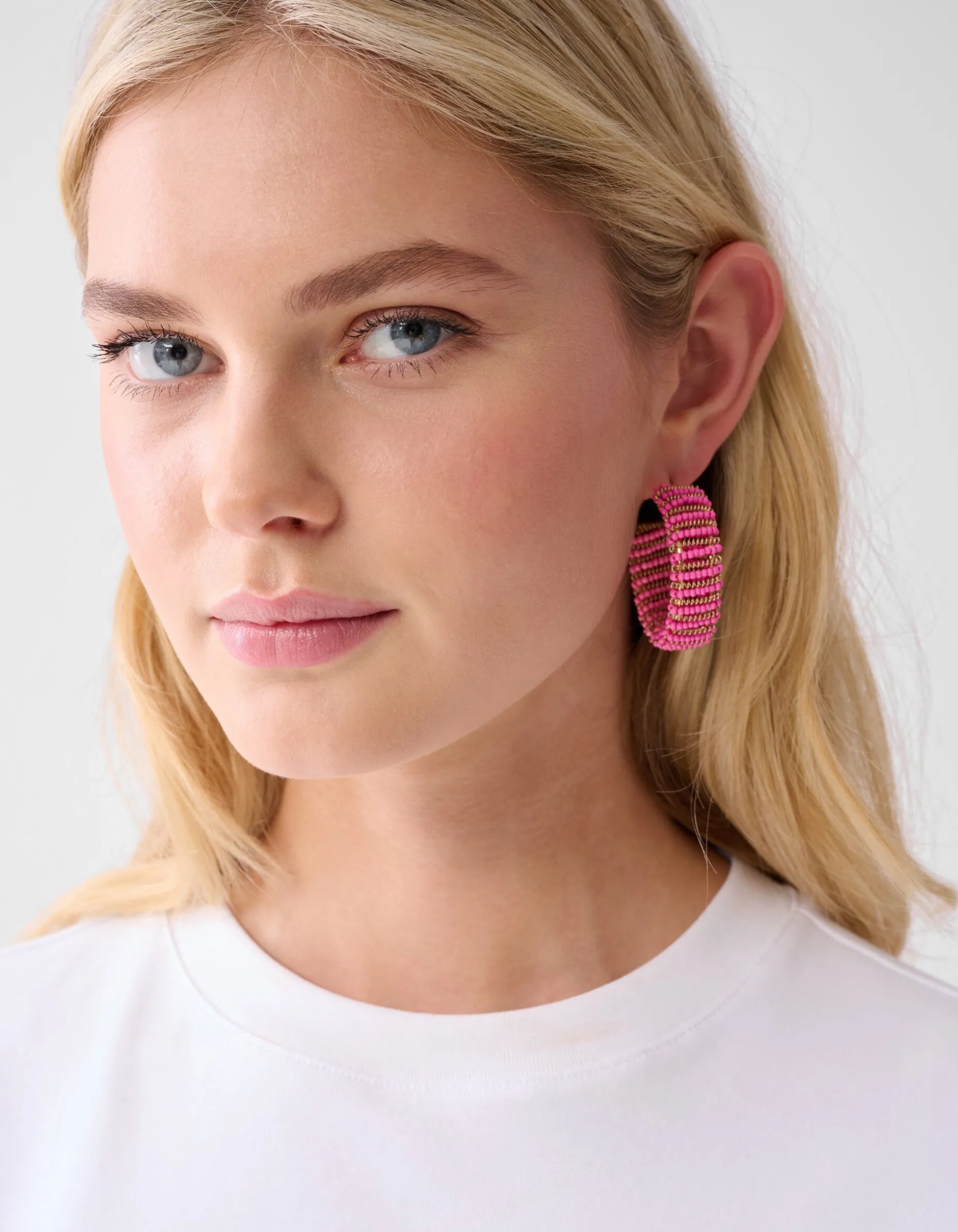 Beaded Hoop Oorbellen Roze