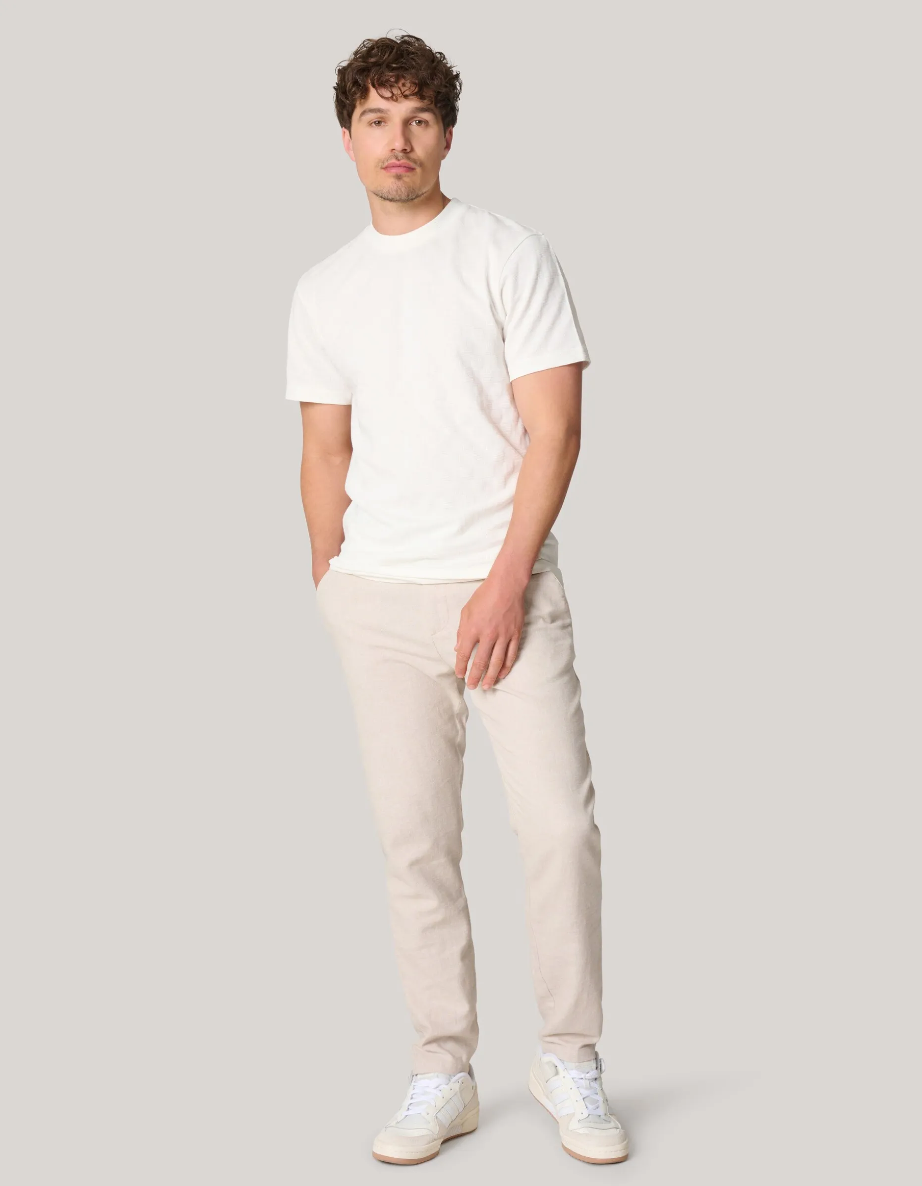 Block Structuur T-shirt Gebroken Wit