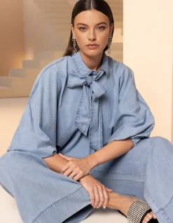 Bow Blouse Blauw By Mieke