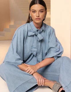 Bow Blouse Blauw By Mieke