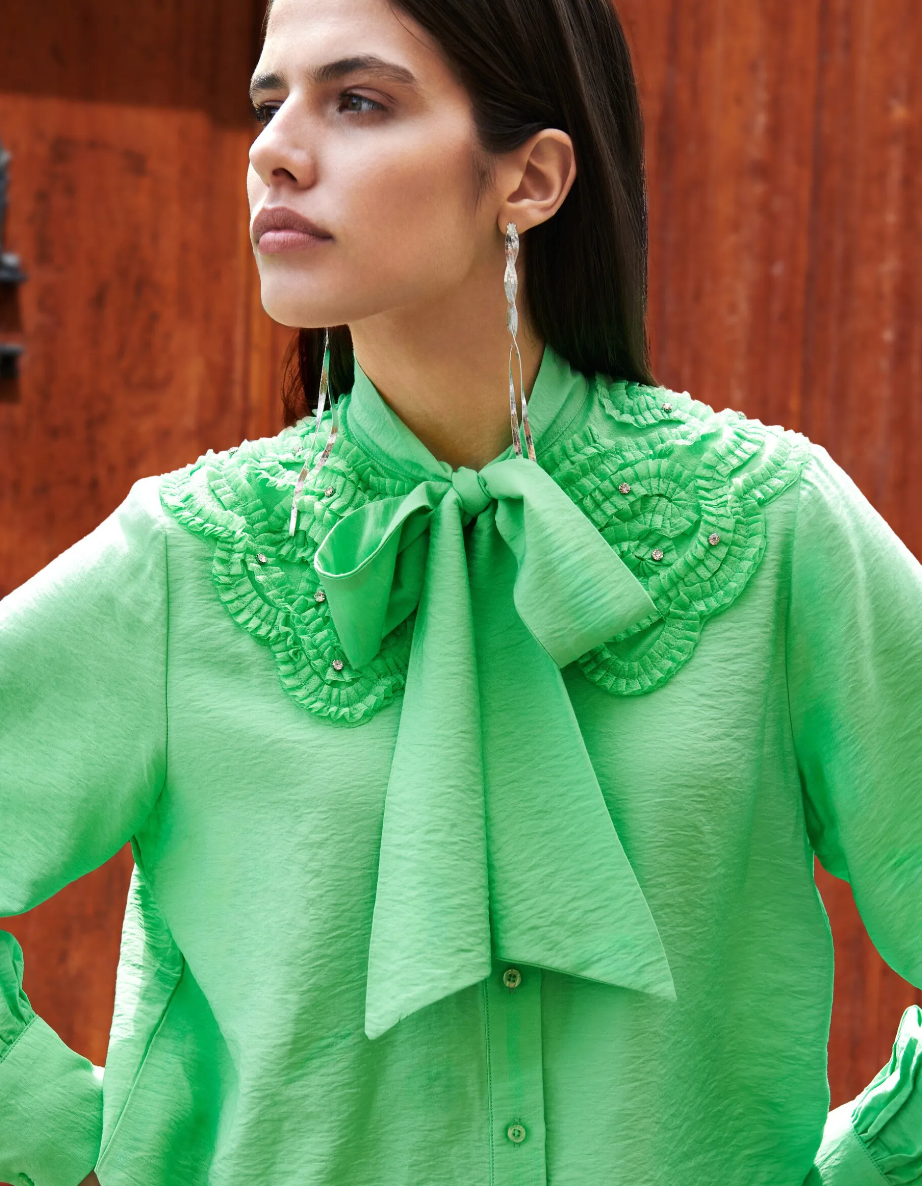Bow Strass Blouse Groen