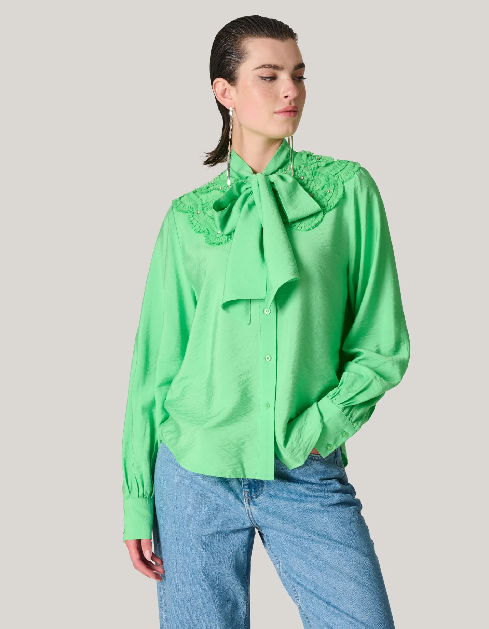 Bow Strass Blouse Groen