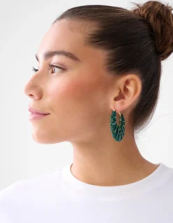Bulky Beaded Oorbellen Donkergroen