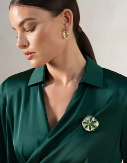 Button Broche Groen/Zilver By Mieke