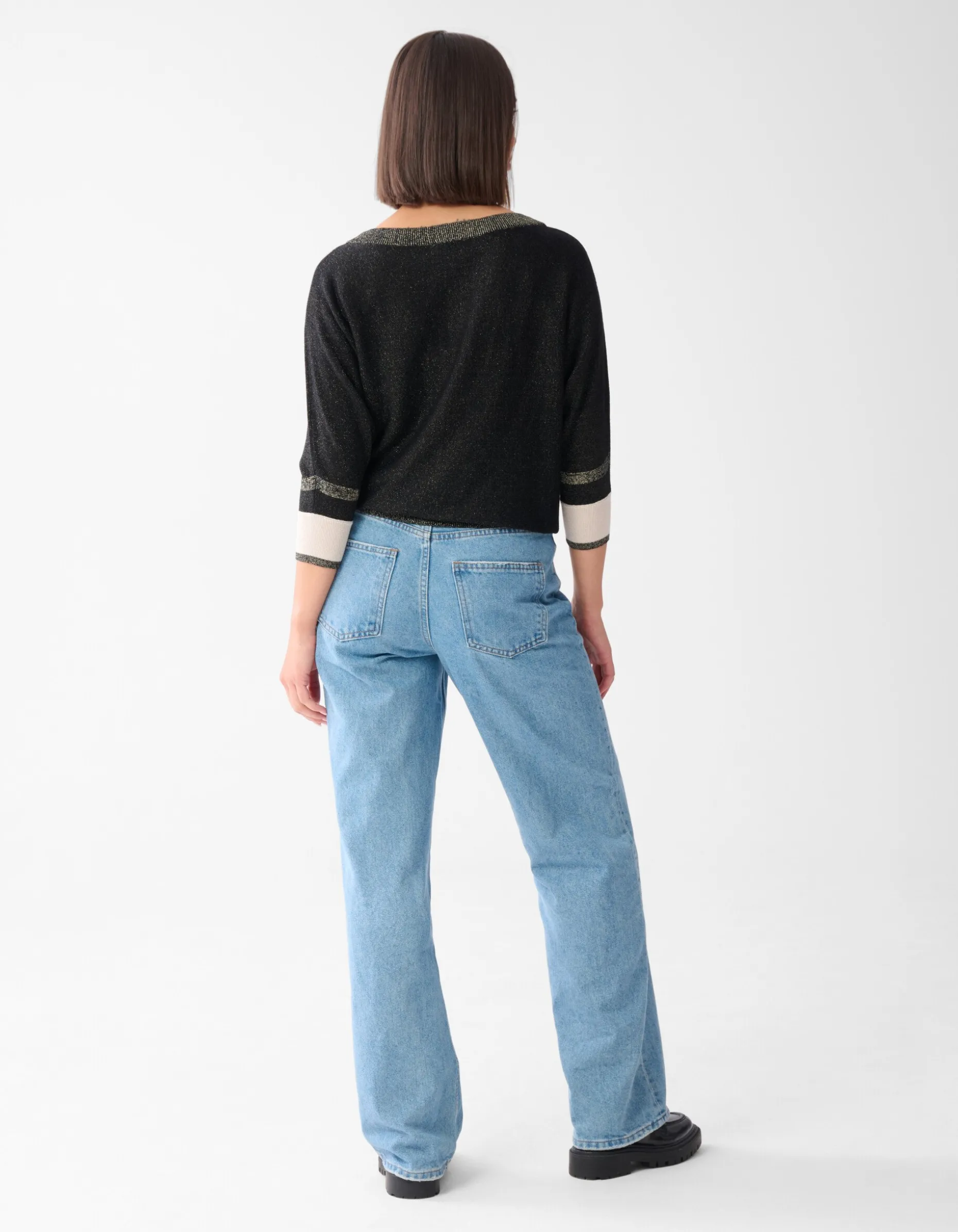 Colorblock Glitter Batwing Trui Zwart