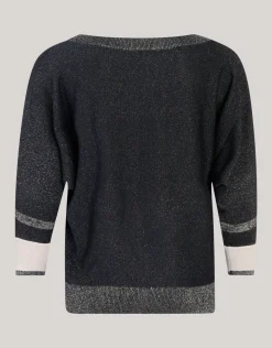 Colorblock Glitter Batwing Trui Zwart