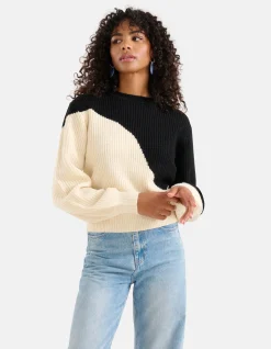 Colorblock Trui Gebroken Wit/Zwart