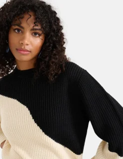 Colorblock Trui Gebroken Wit/Zwart