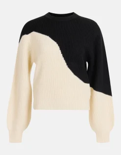 Colorblock Trui Gebroken Wit/Zwart