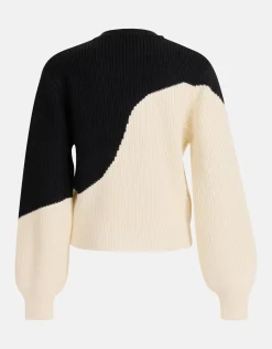 Colorblock Trui Gebroken Wit/Zwart