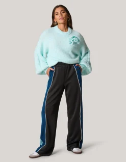 Colourblock Wide Leg Broek Zwart/blauw