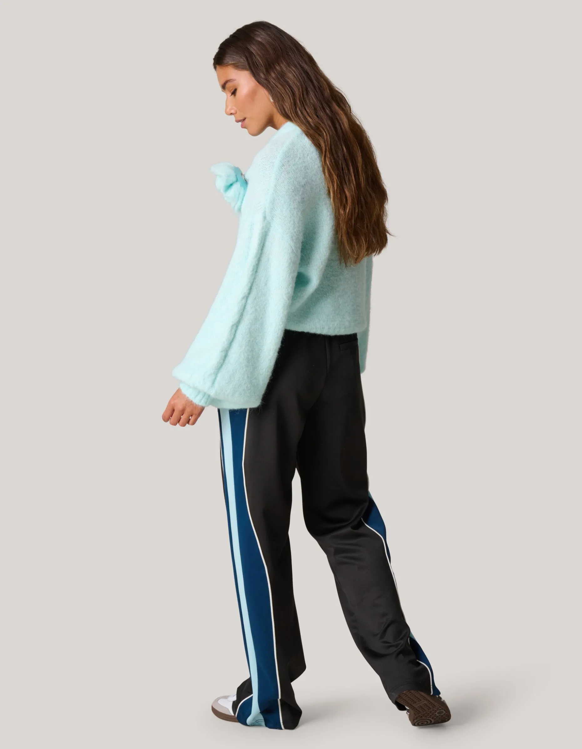 Colourblock Wide Leg Broek Zwart/blauw