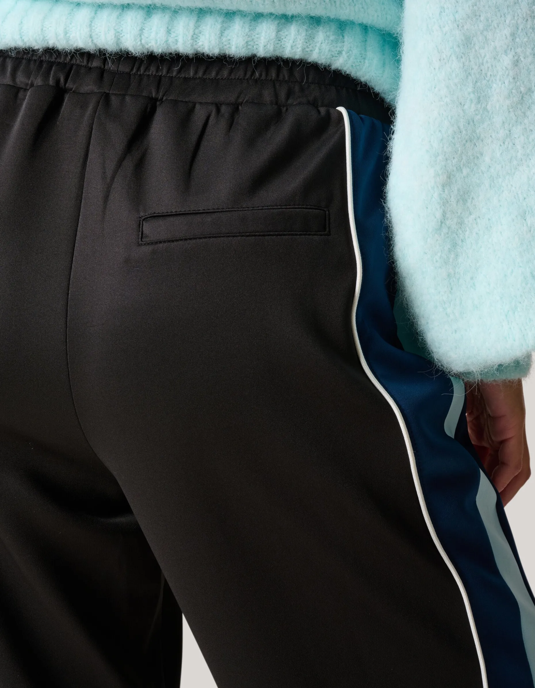 Colourblock Wide Leg Broek Zwart/blauw