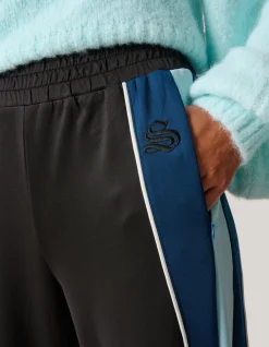 Colourblock Wide Leg Broek Zwart/blauw