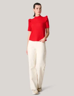 Crinkle Ruffle Top Rood