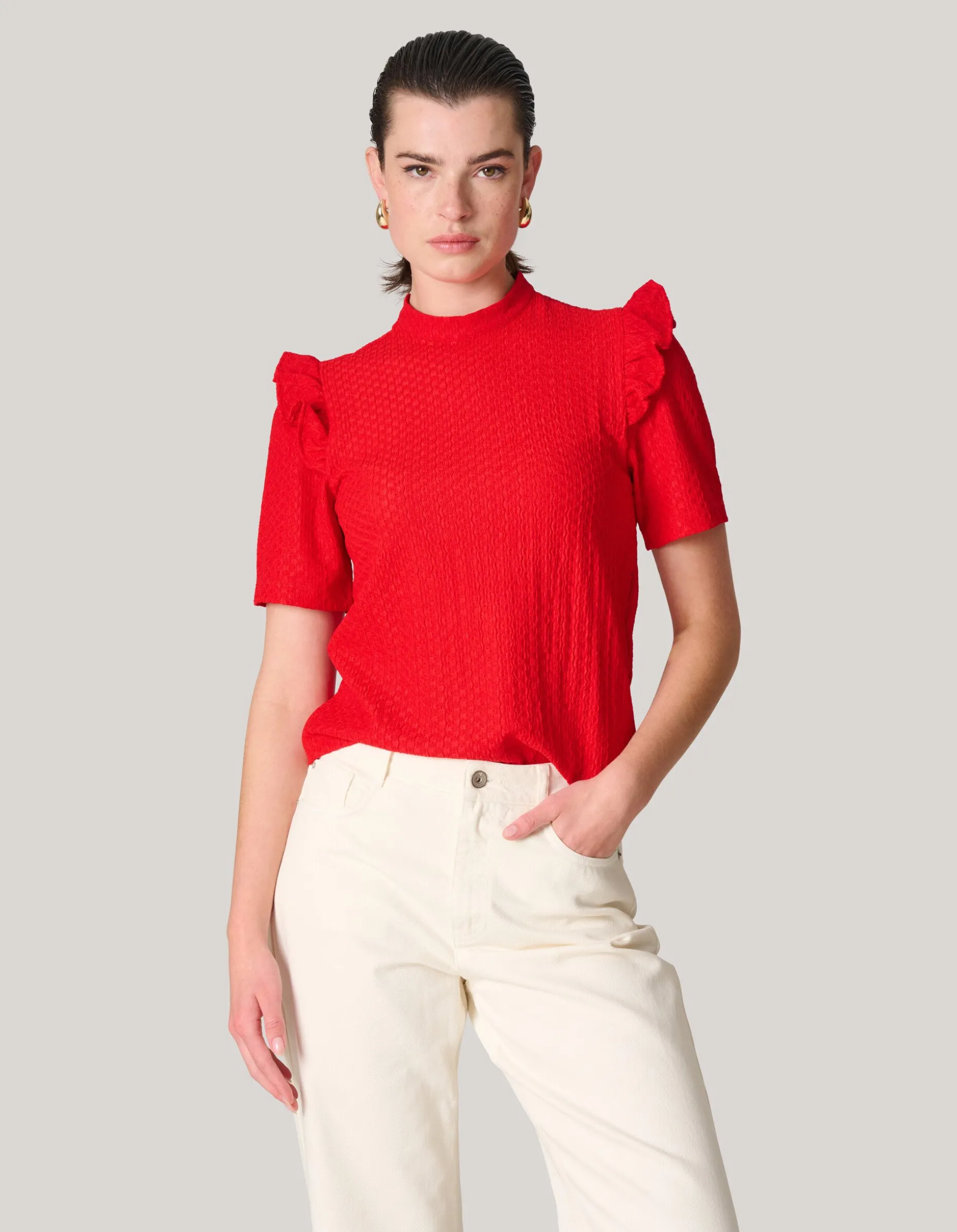 Crinkle Ruffle Top Rood
