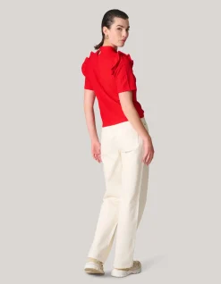 Crinkle Ruffle Top Rood