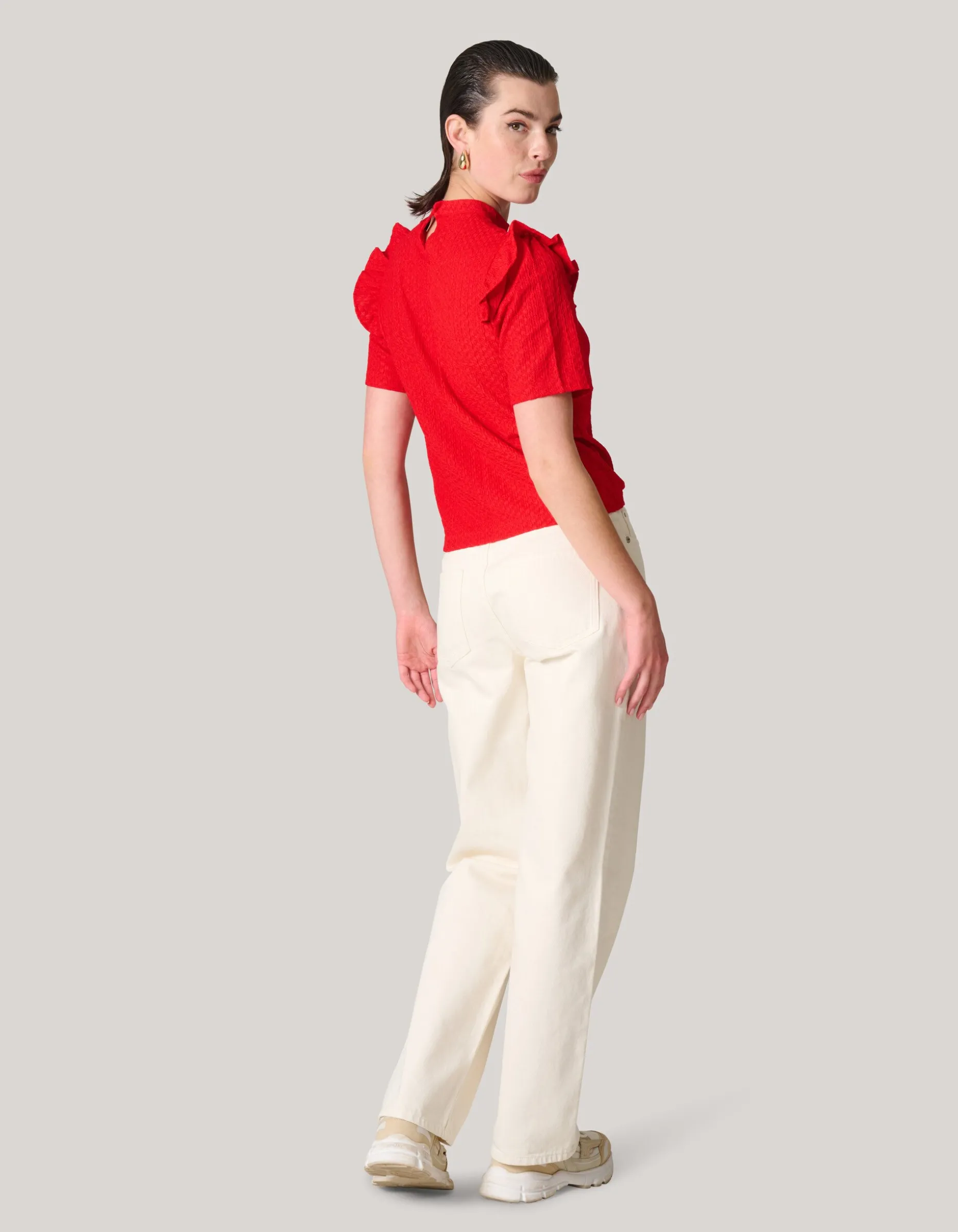Crinkle Ruffle Top Rood