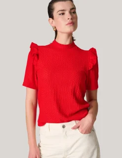 Crinkle Ruffle Top Rood